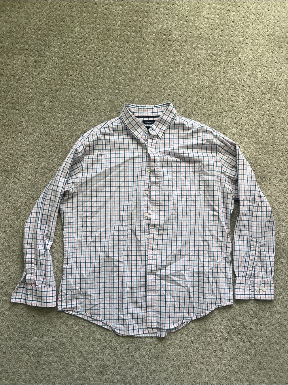 croft & barrow White Button-Down Shirt with Pink and Navy Windowpane
